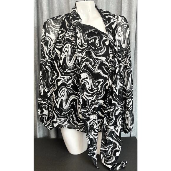 Scoop Tie Neck Blouse Retro Style Sheer Long Sleeve Women’s Size Small (4-6) - Picture 2 of 16